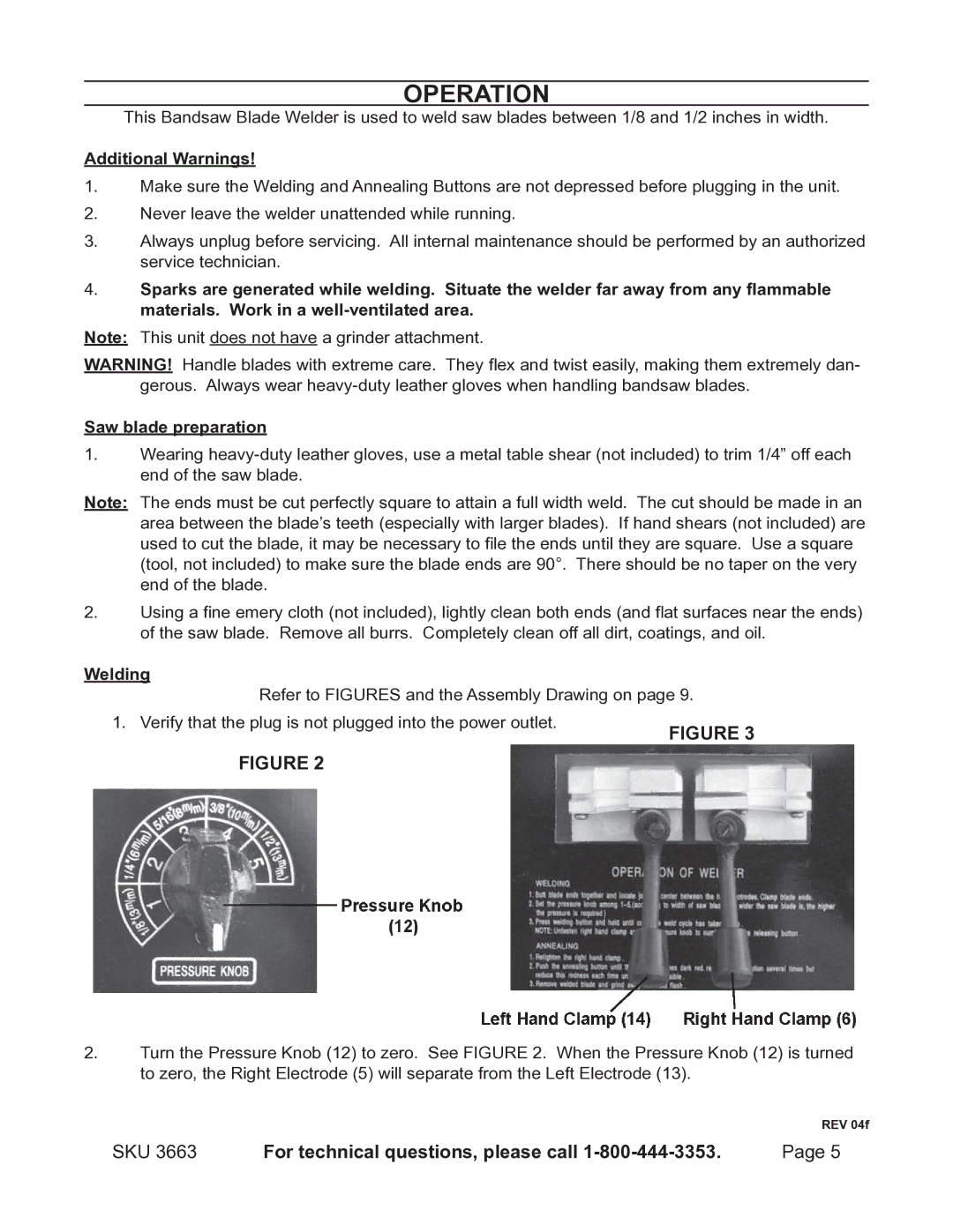 Chicago Electric 3663, BANDSAW BLADE WELDER operating instructions Operation, Additional Warnings 