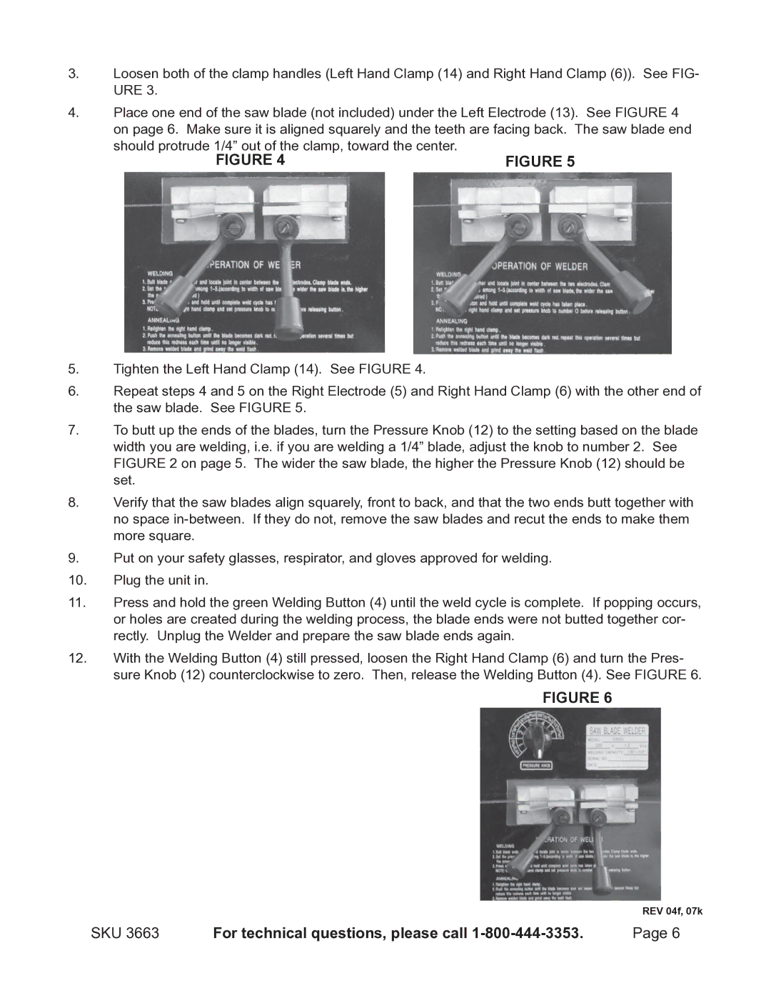 Chicago Electric BANDSAW BLADE WELDER, 3663 operating instructions REV 04f, 07k 