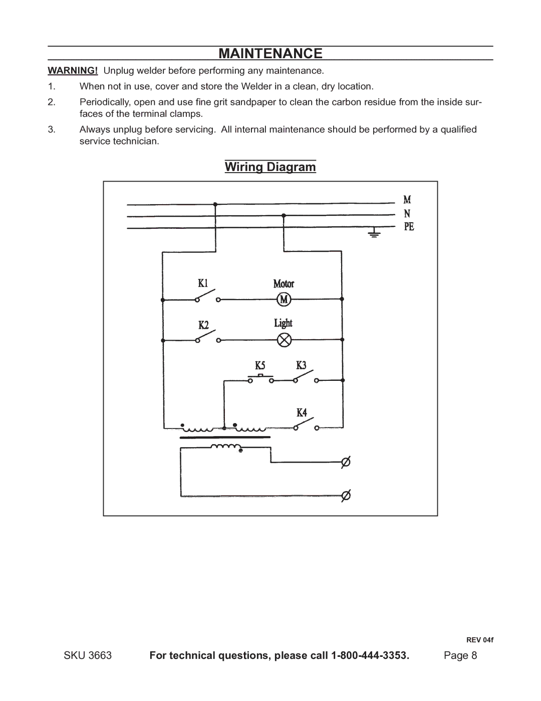 Chicago Electric BANDSAW BLADE WELDER, 3663 operating instructions Maintenance 