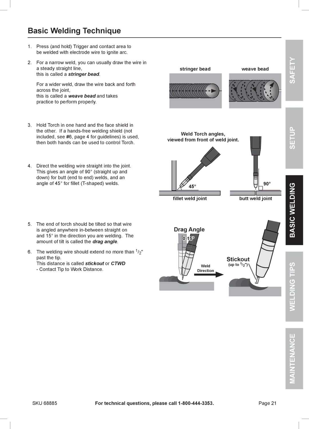 Chicago Electric MIG 170 owner manual Basic Welding Technique, Stringer bead 