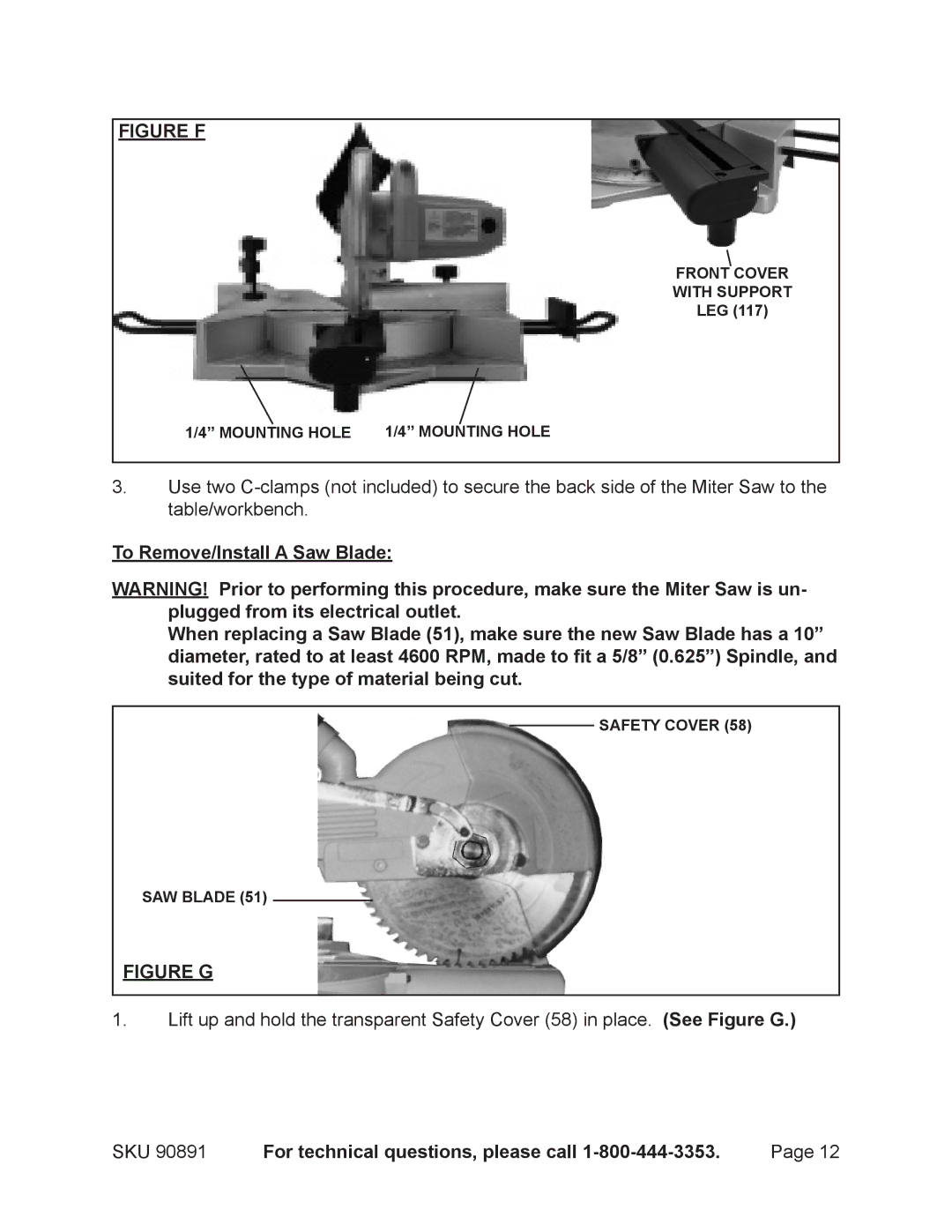 Chicago Electric Model 90891 operating instructions Figure F 