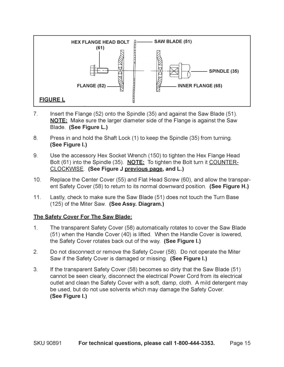 Chicago Electric Model 90891 operating instructions Figure L, Safety Cover For The Saw Blade 