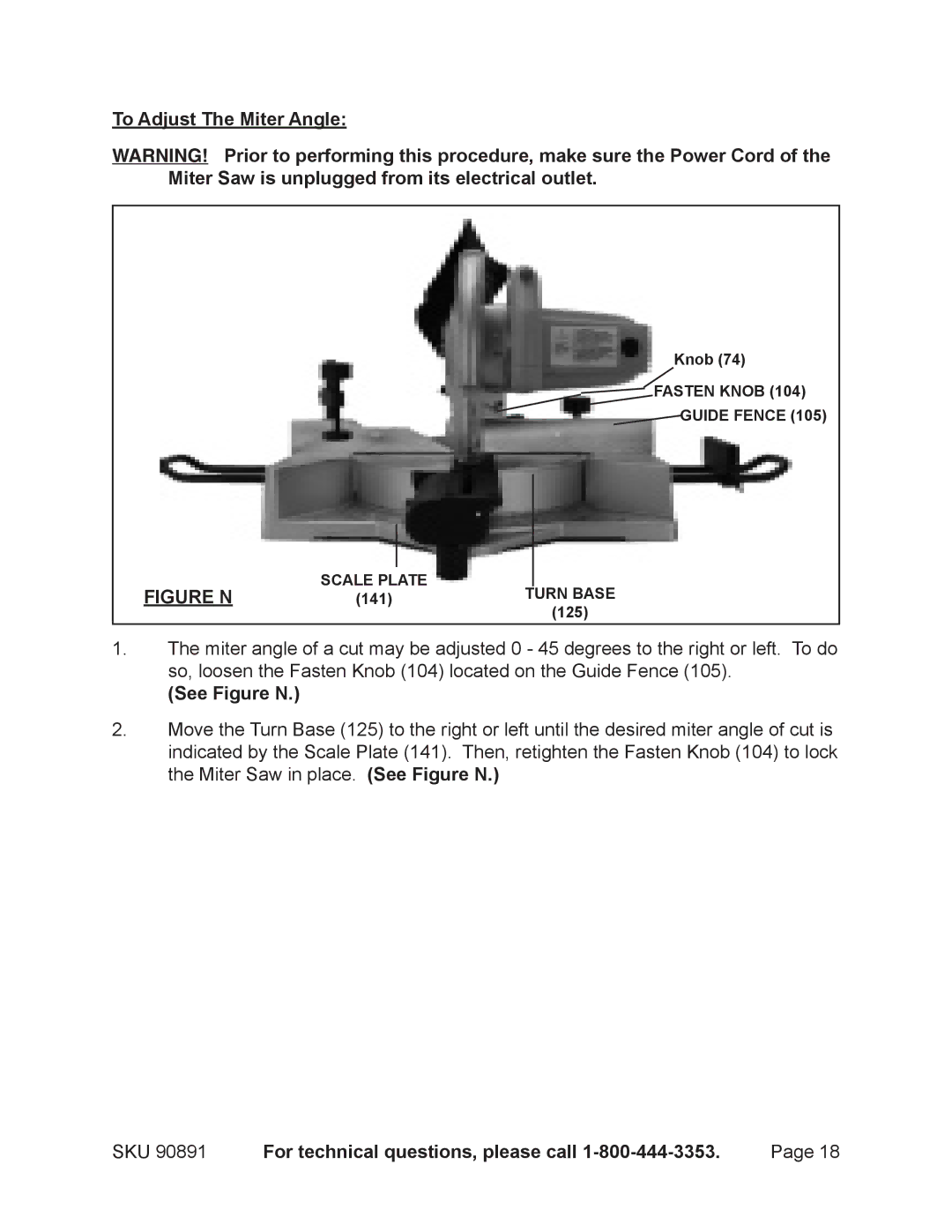 Chicago Electric Model 90891 operating instructions To Adjust The Miter Angle, See Figure N 