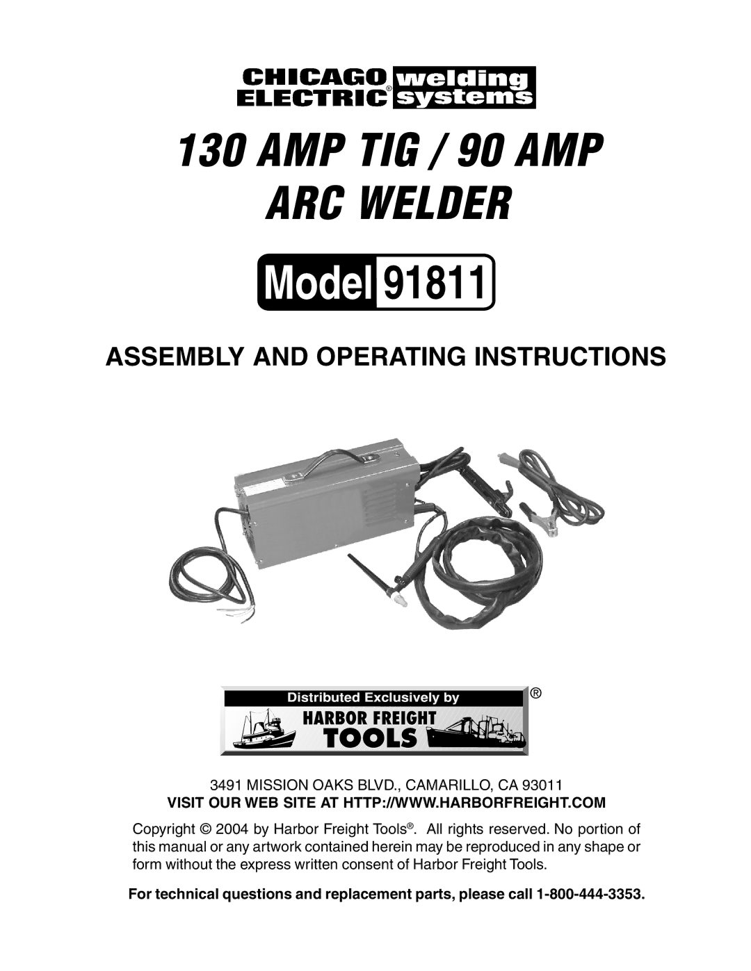 Chicago Electric Model 91811 operating instructions 