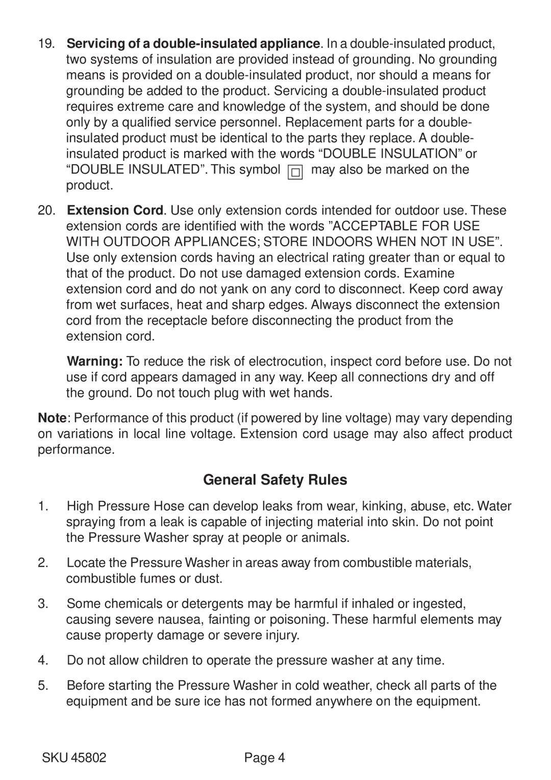 Chicago Electric SKU 45802 manual General Safety Rules 