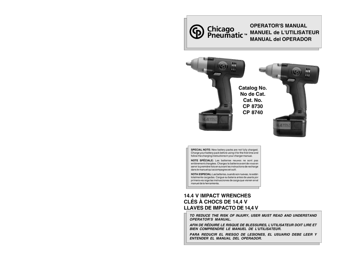 Chicago Pneumatic CP 8730 manual Operators Manual 