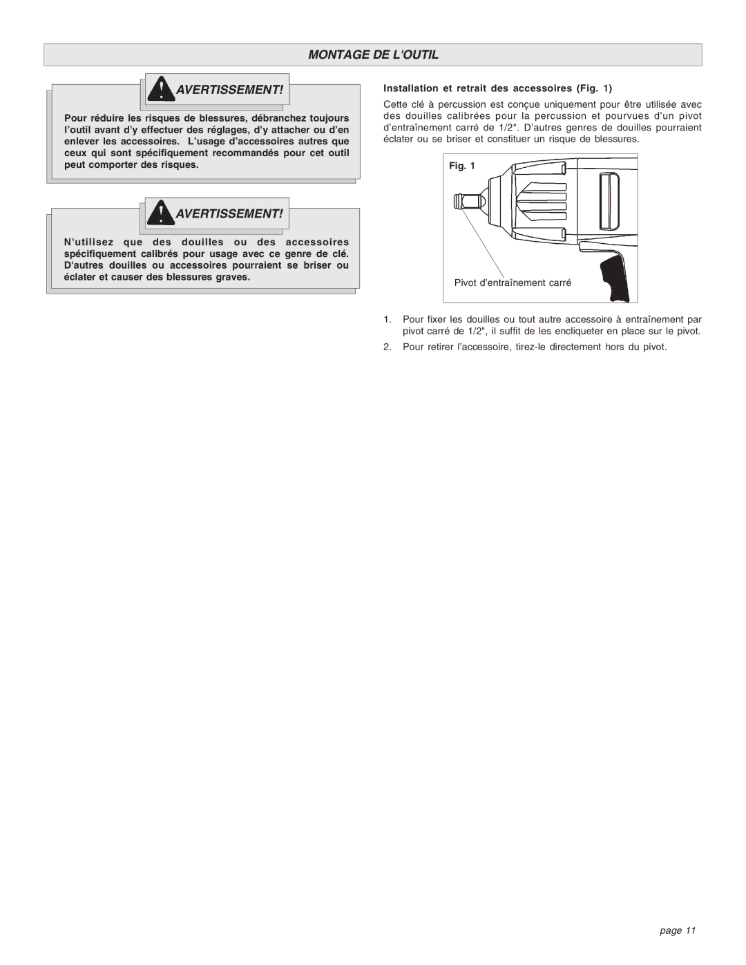 Chicago Pneumatic CP8750 manual Montage DE Loutil Avertissement 