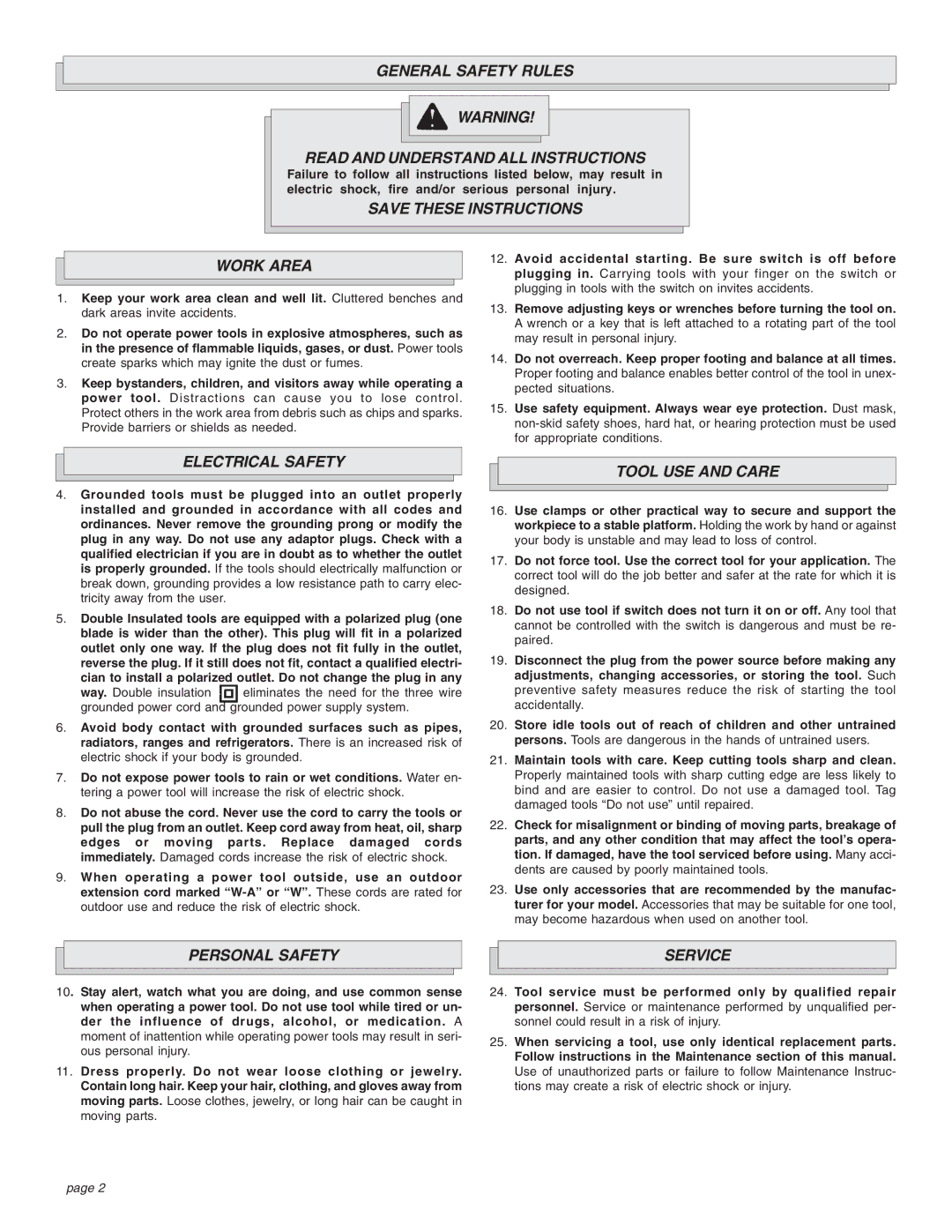 Chicago Pneumatic CP8750 manual General Safety Rules Read and Understand ALL Instructions, Work Area, Electrical Safety 