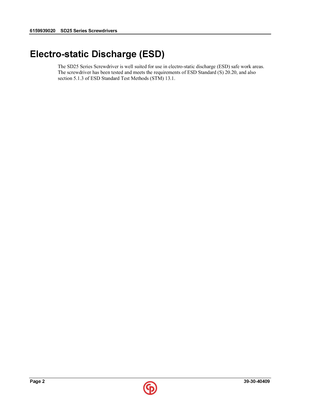 Chicago Pneumatic SD25 user manual Electro-static Discharge ESD 