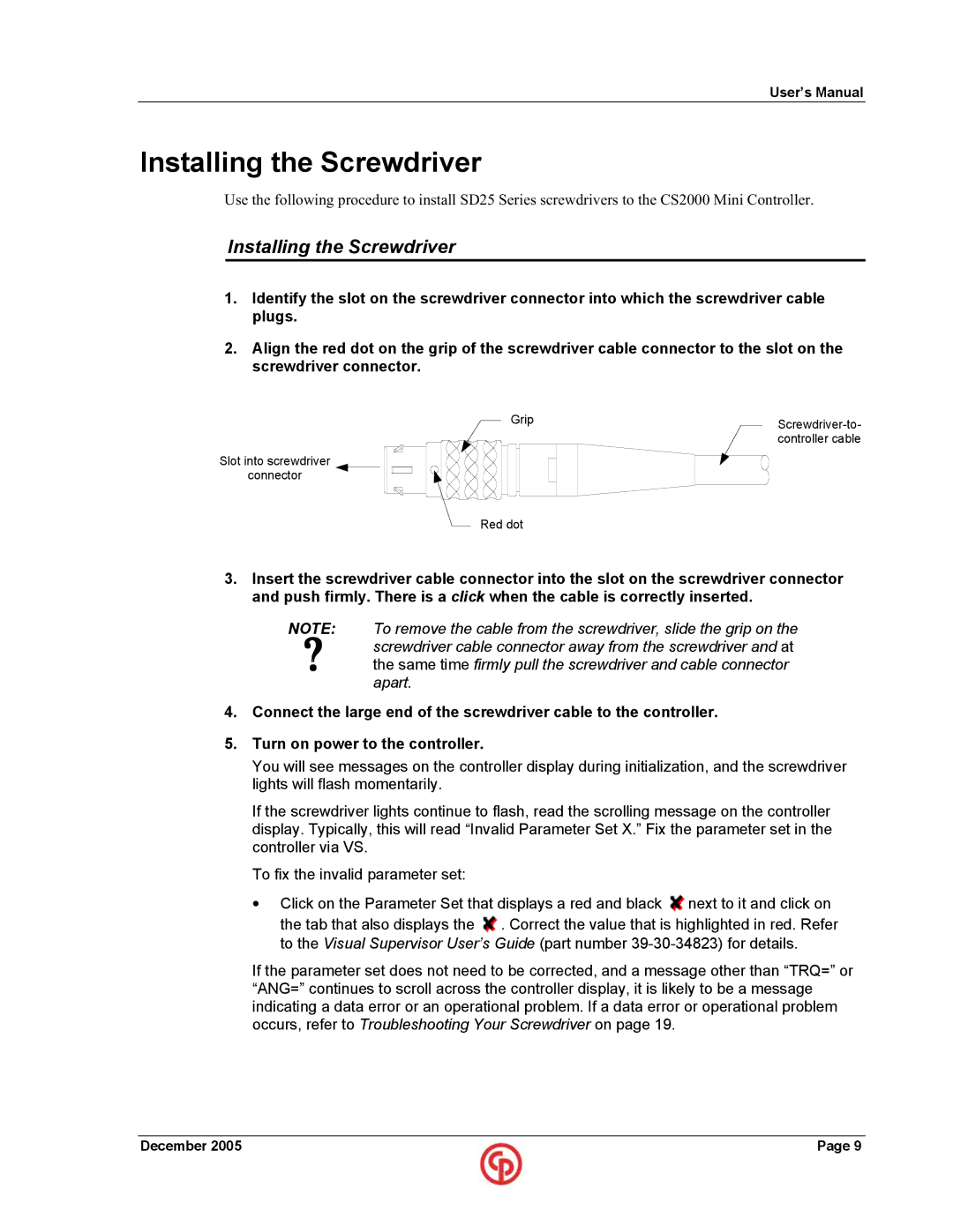 Chicago Pneumatic SD25 user manual Installing the Screwdriver 