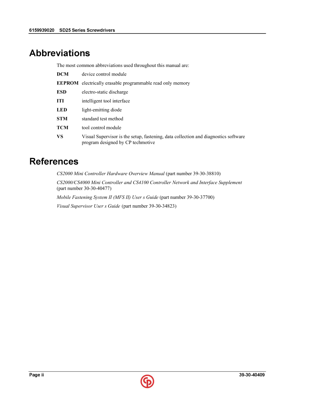 Chicago Pneumatic SD25 user manual Abbreviations, References 