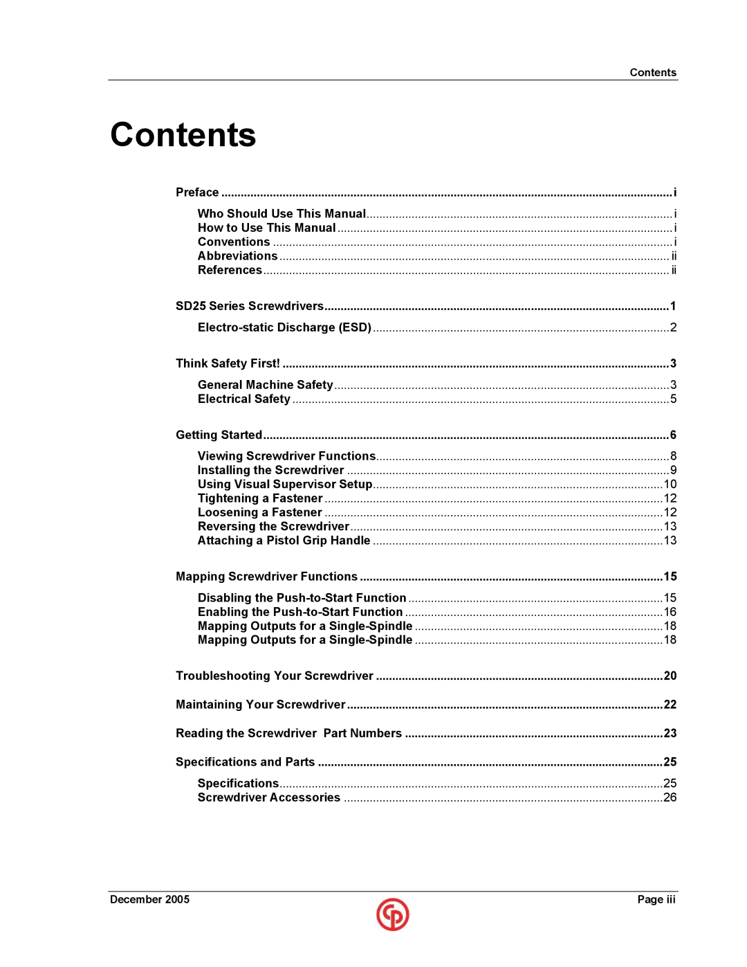 Chicago Pneumatic SD25 user manual Contents 