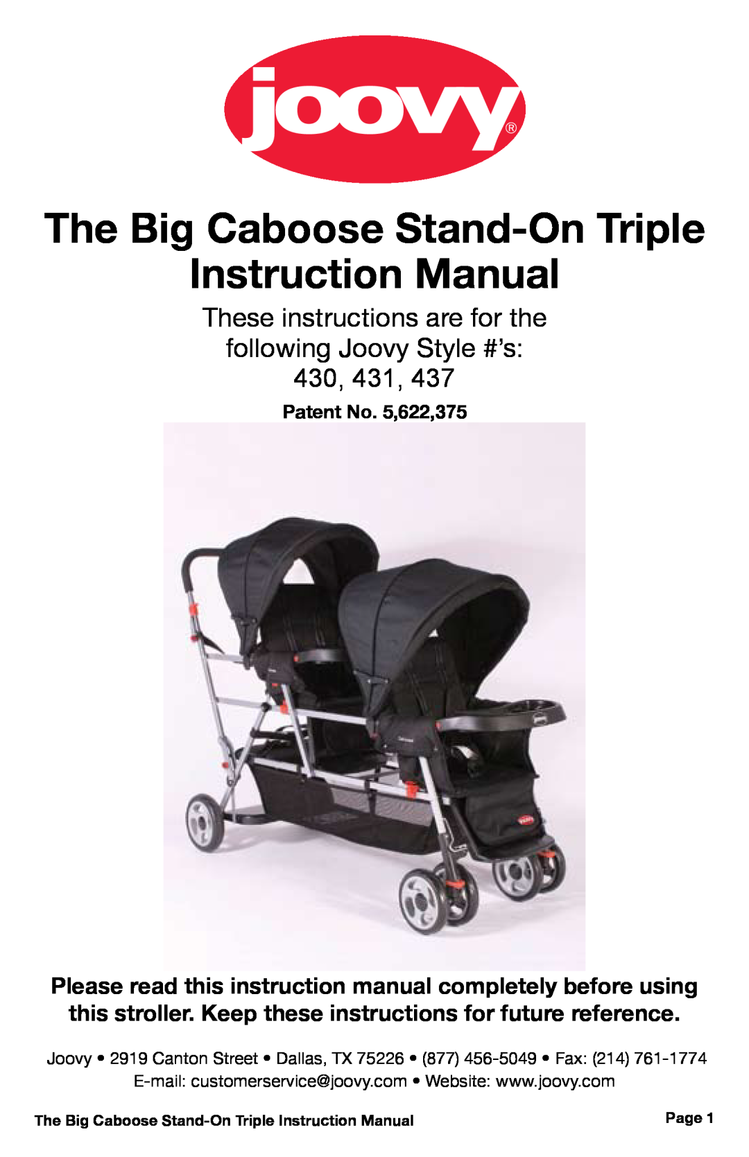 Chicco 430, 431, 437 manual Patent No. ,6,7, The Big Caboose Stand-On Triple Instruction Manual, Page 