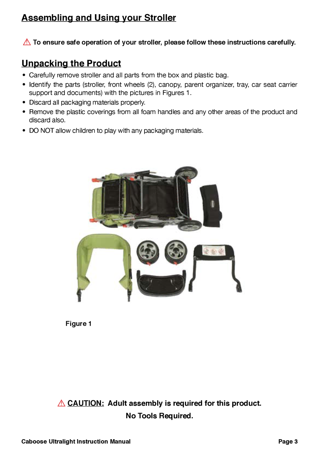 Chicco 457, 455, 458 manual Assembling and Using your Stroller, Unpacking the Product 