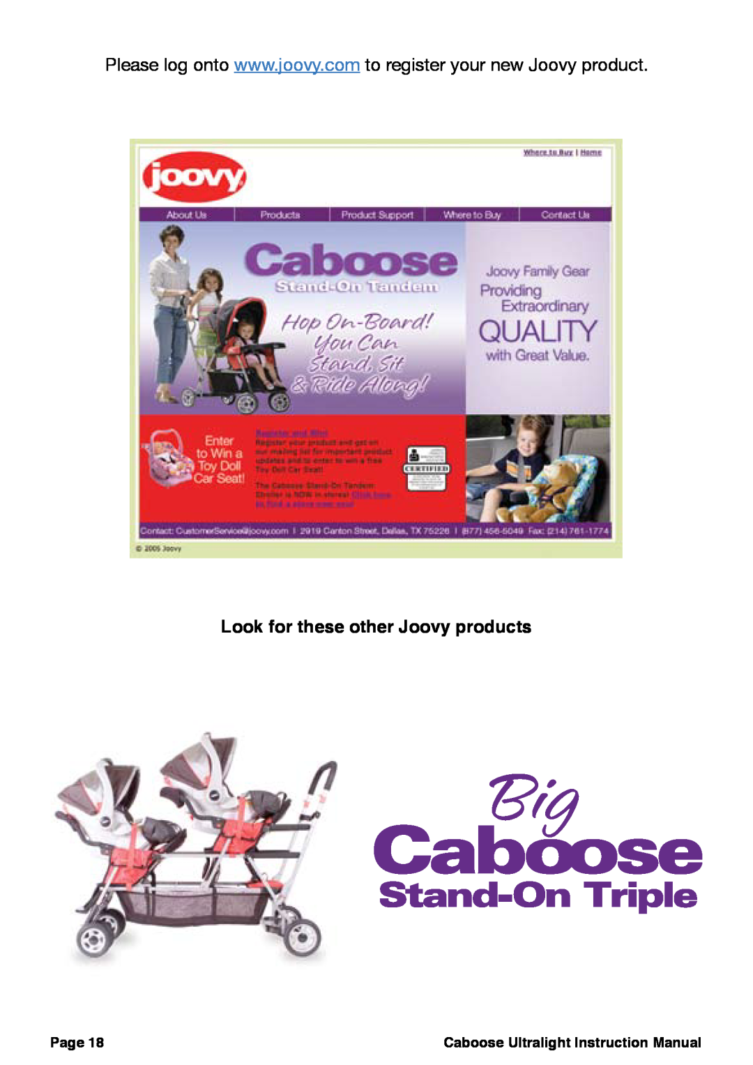 Chicco 457, 455, 458 manual Look for these other Joovy products, Page, Caboose Ultralight Instruction Manual 
