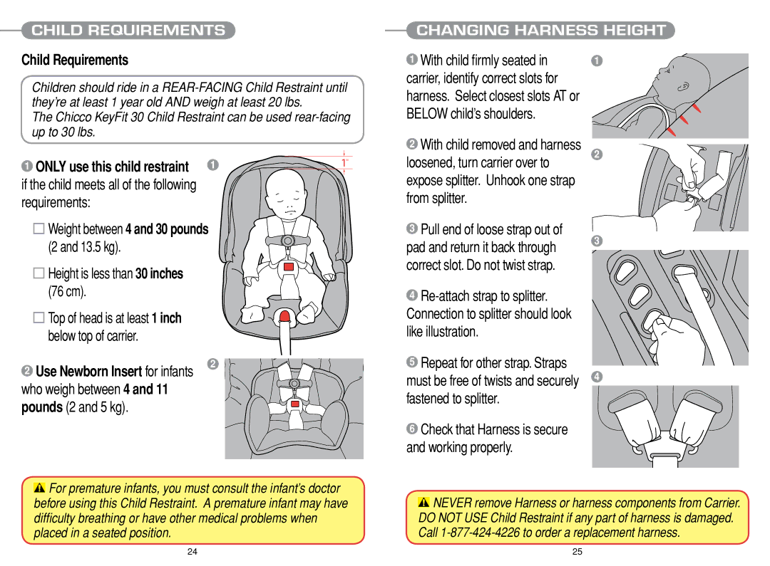 Chicco Car Seat manual Child Requirements, Only use this child restraint, Pounds 2 and 5 kg 