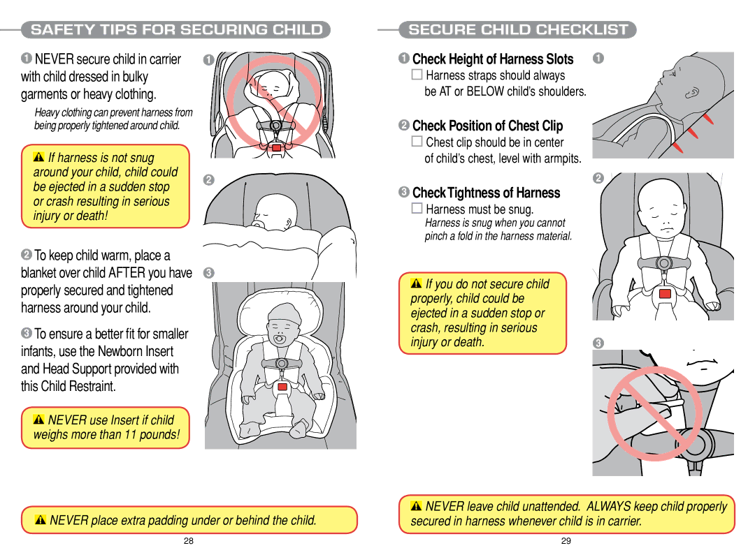 Chicco Car Seat manual Properly secured and tightened Harness around your child, Check Position of Chest Clip 