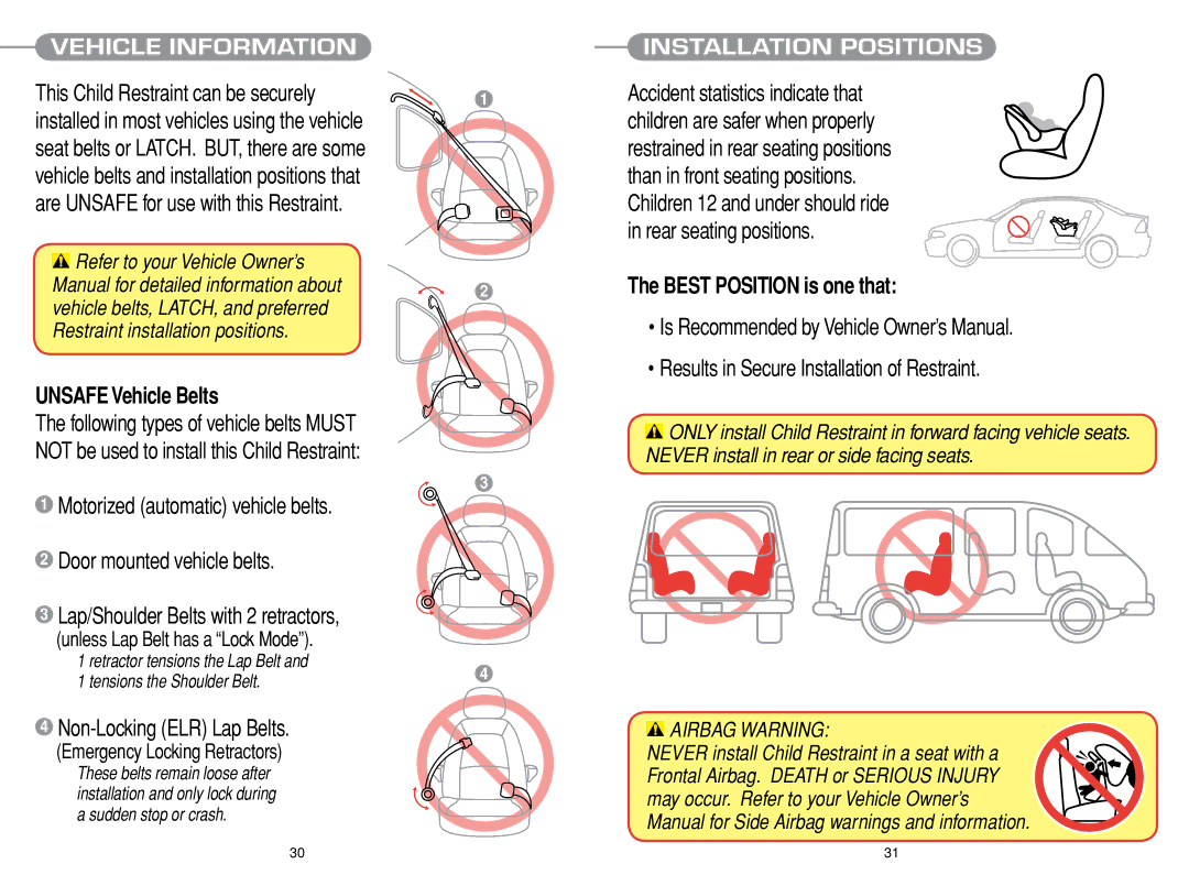 Chicco Car Seat manual Unsafe Vehicle Belts, Non-Locking ELR Lap Belts, Best Position is one that 