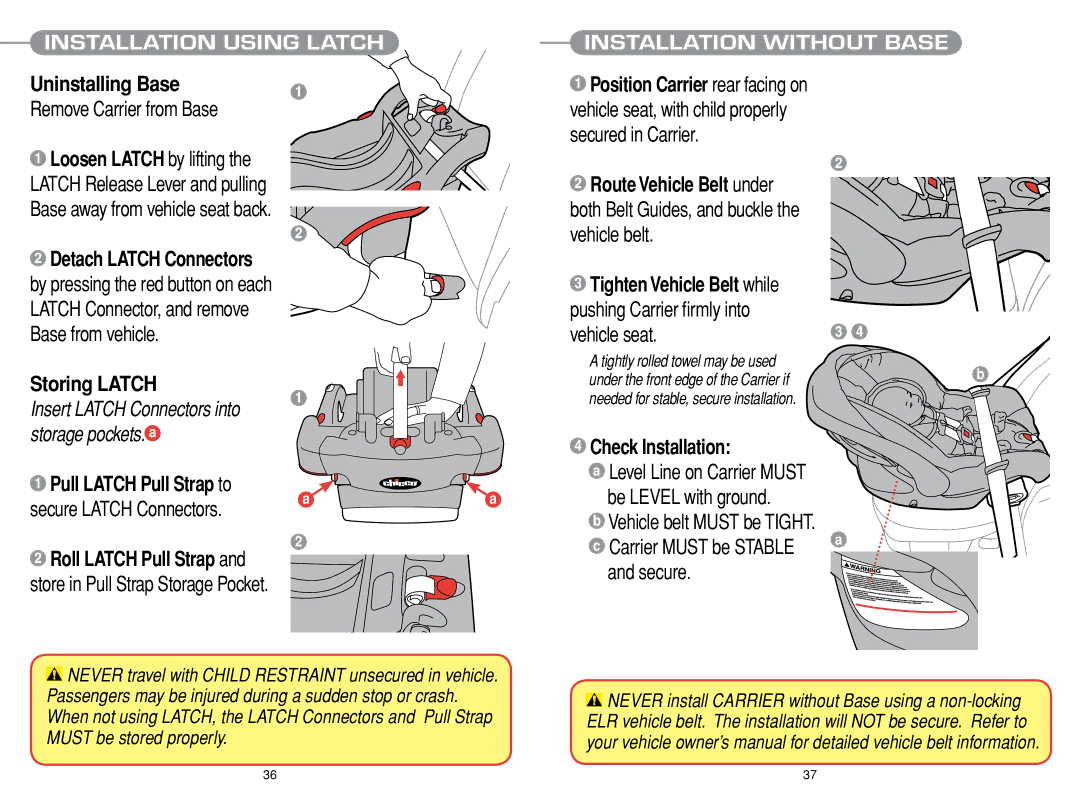 Chicco Car Seat Check Installation, Vehicle belt Must be Tight, Secure, Installation Using Latch Installation Without Base 