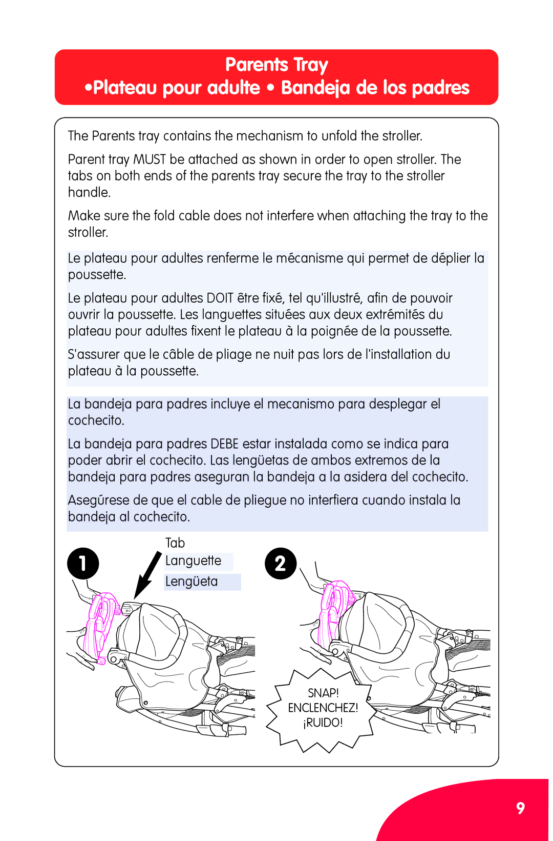 Chicco Ct 0.1 manual Parents Tray Plateau pour adulte Bandeja de los padres 