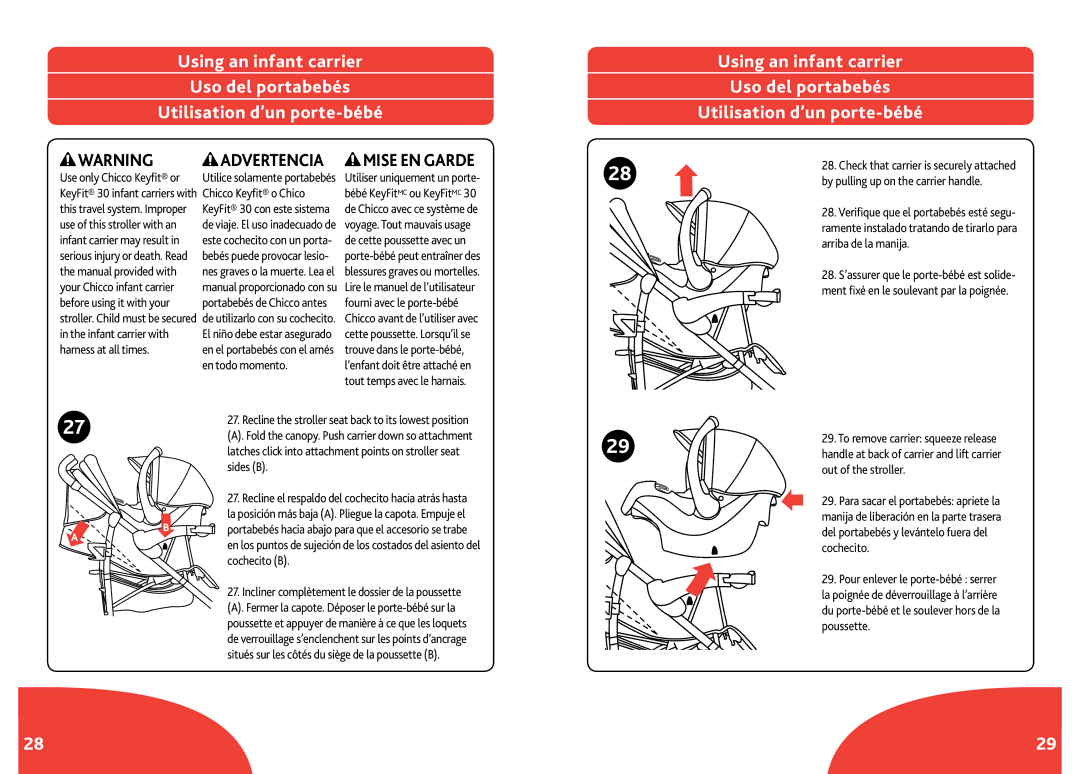 Chicco IS0028NAFTA manual Incliner complètement le dossier de la poussette, Out of the stroller 