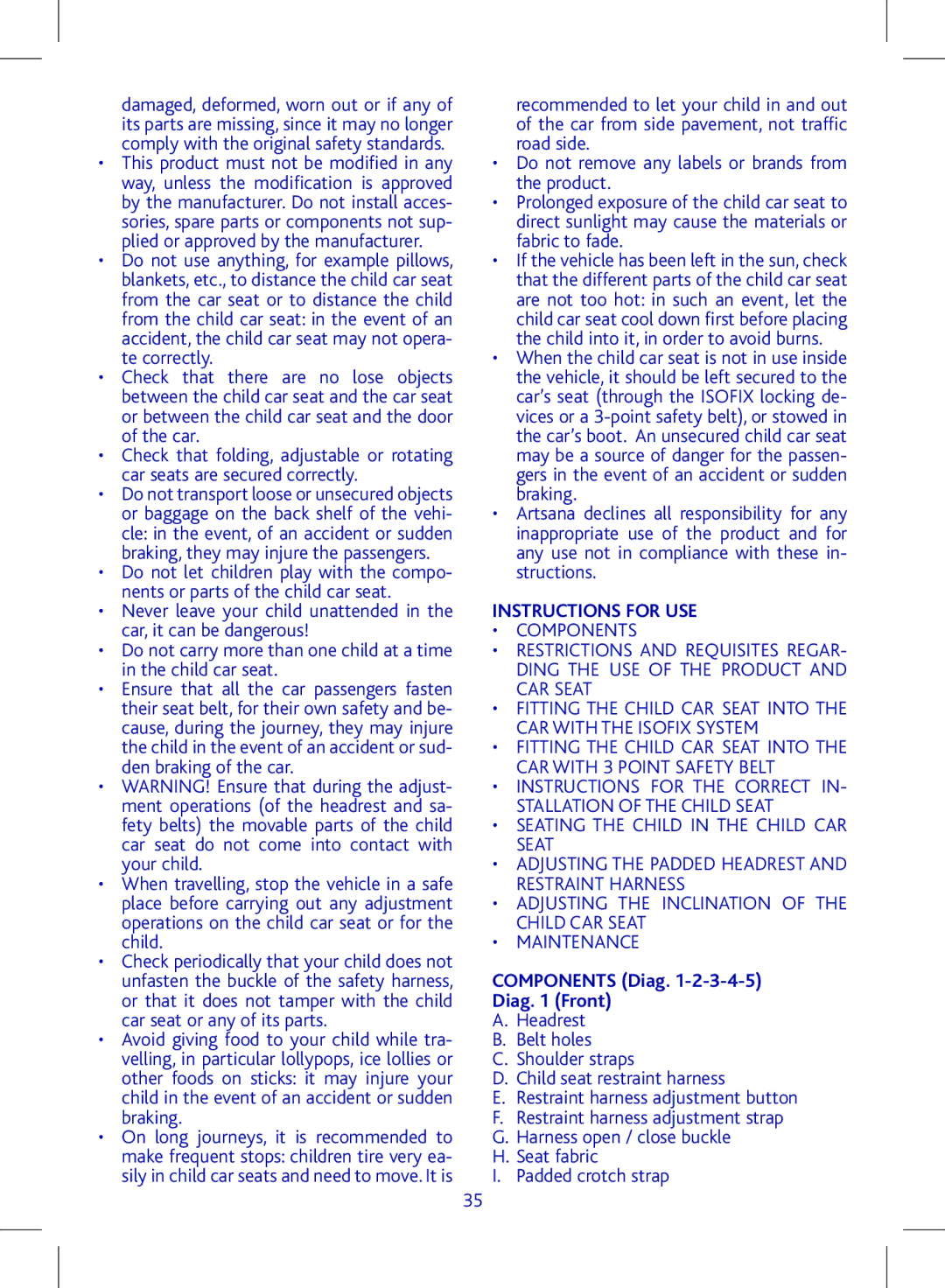 Chicco 00.062997.430.000, Key Fit 30, KEY1 ISOFIX manual Instructions for USE, Seating the Child in the Child CAR Seat 