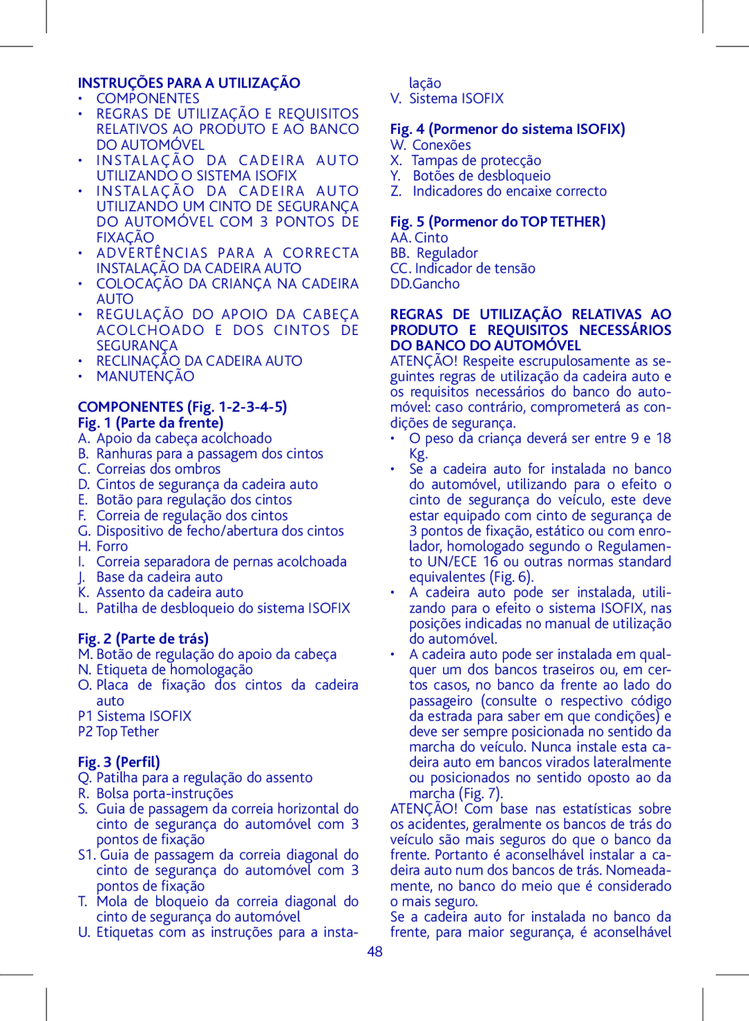 Chicco Key Fit 30 Instruções Para a Utilização, Componentes, AA. Cinto BB. Regulador CC. Indicador de tensão DD.Gancho 