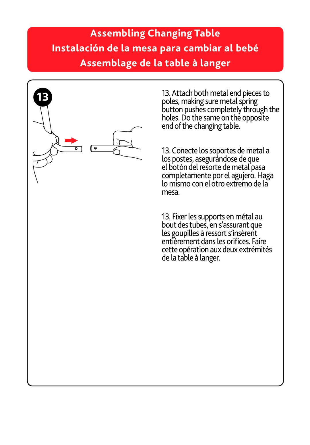 Chicco LX/SE manual End of the changing table, Poles, making sure metal spring 