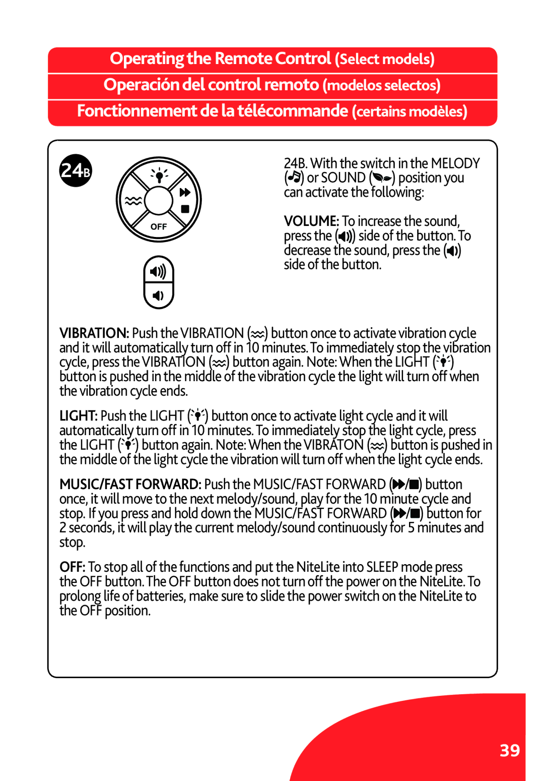 Chicco LX/SE manual Or Sound position you, Can activate the following, Side of the button 