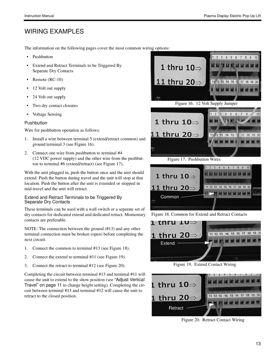 Chief Manufacturing 8805-000009 manual Wiring Examples, Pushbutton 