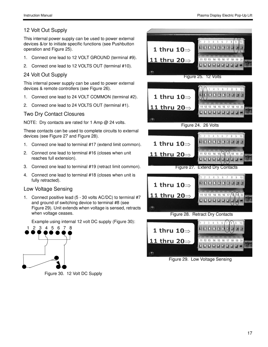 Chief Manufacturing 8805-000009 manual Volt Out Supply, Two Dry Contact Closures, Low Voltage Sensing 