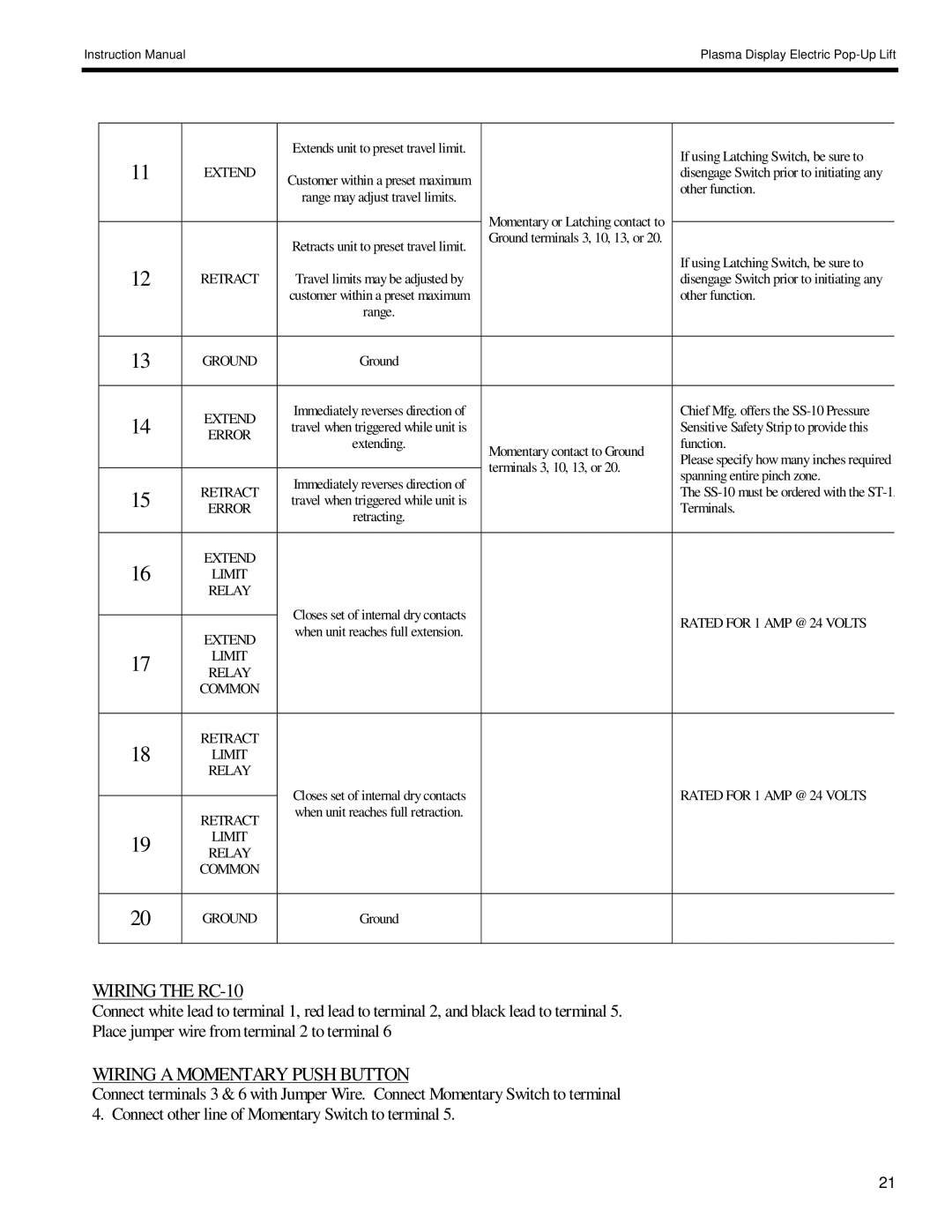 Chief Manufacturing 8805-000009 manual Wiring the RC-10 