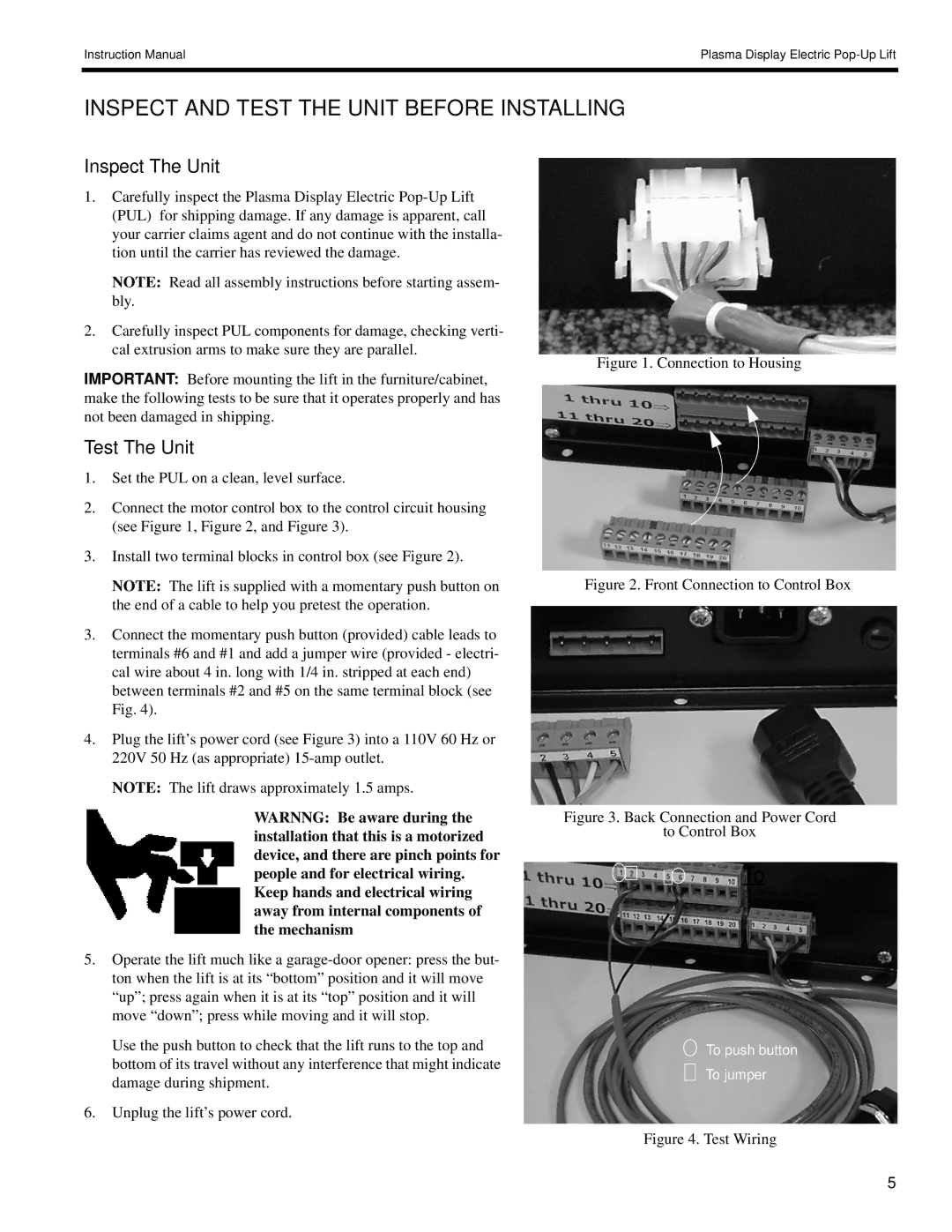 Chief Manufacturing 8805-000009 manual Inspect and Test the Unit Before Installing, Inspect The Unit, Test The Unit 