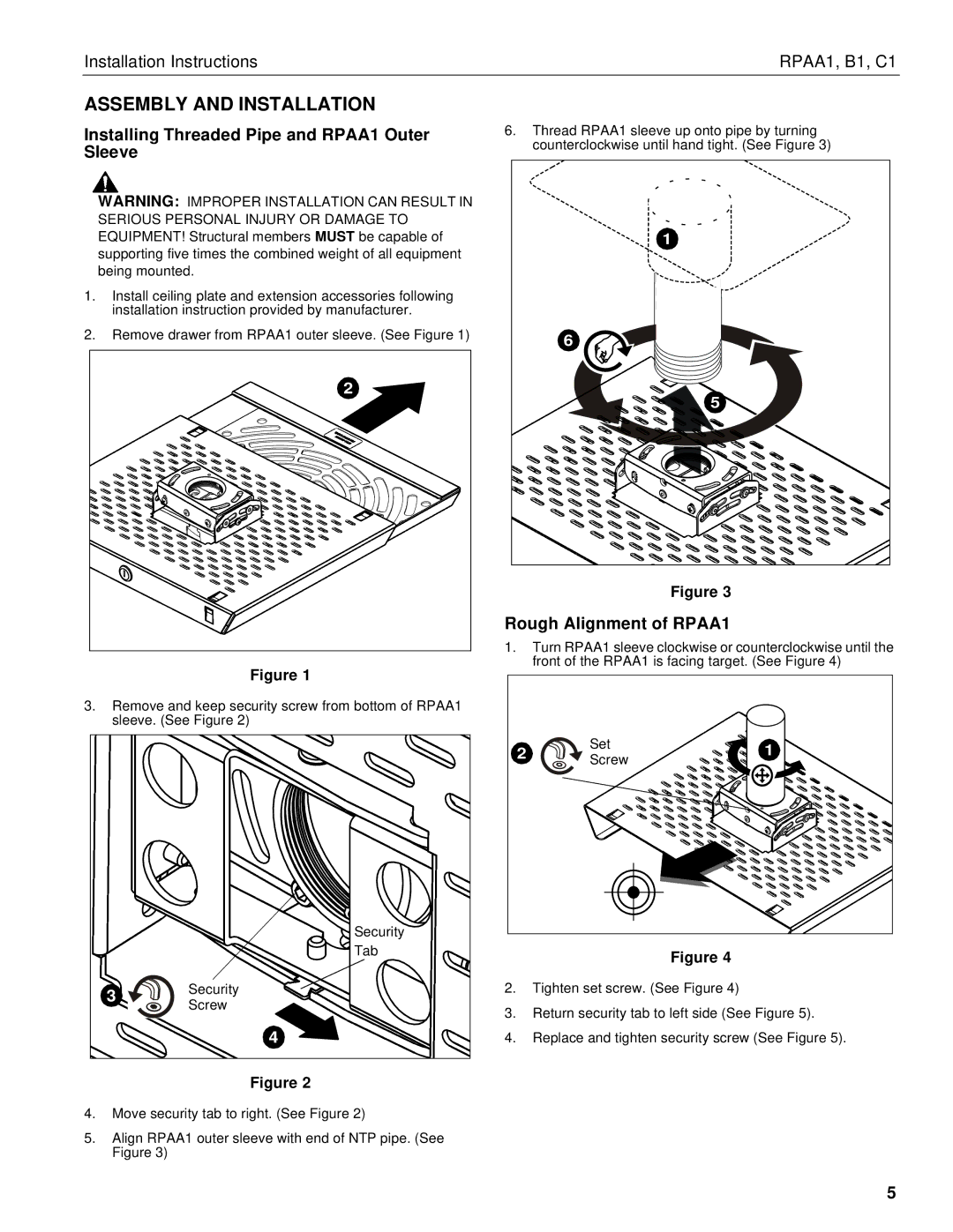 Chief Manufacturing B1, C1 Assembly and Installation, Installing Threaded Pipe and RPAA1 Outer Sleeve 