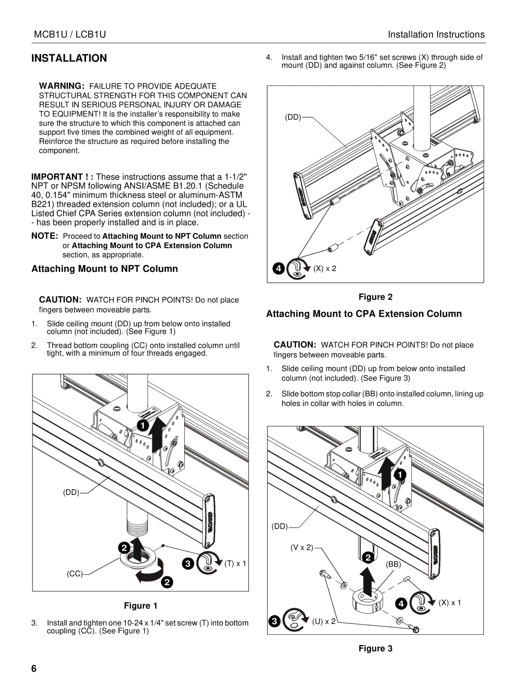 Chief Manufacturing chief back-to-back flat panel ceiling mounts Installation, Attaching Mount to NPT Column 