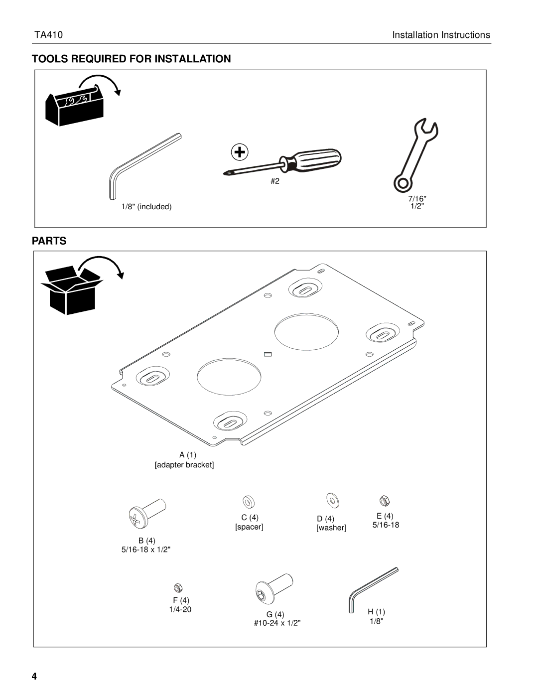 Chief Manufacturing chief installation instructions Tools Required for Installation, Parts 