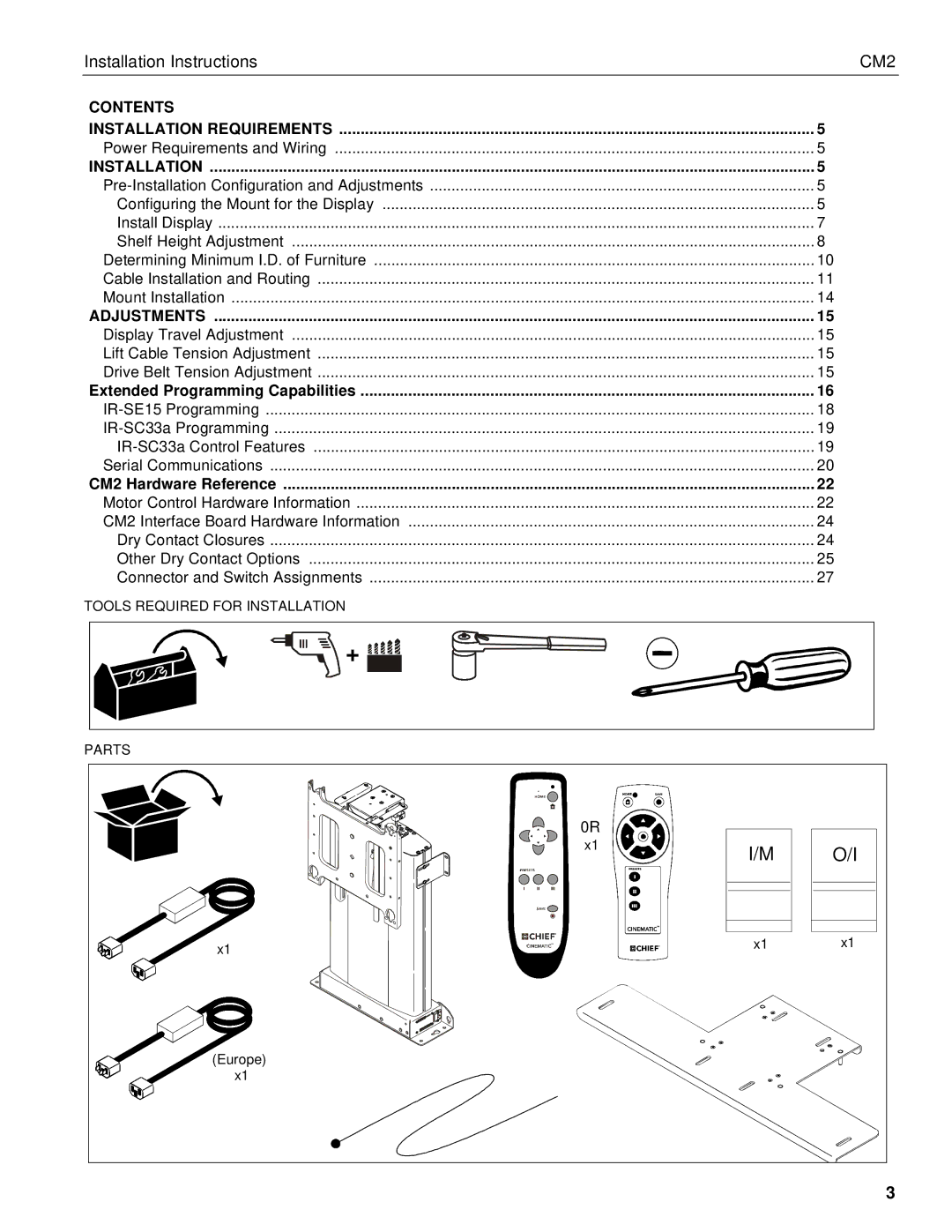 Chief Manufacturing CM2 installation instructions Contents 