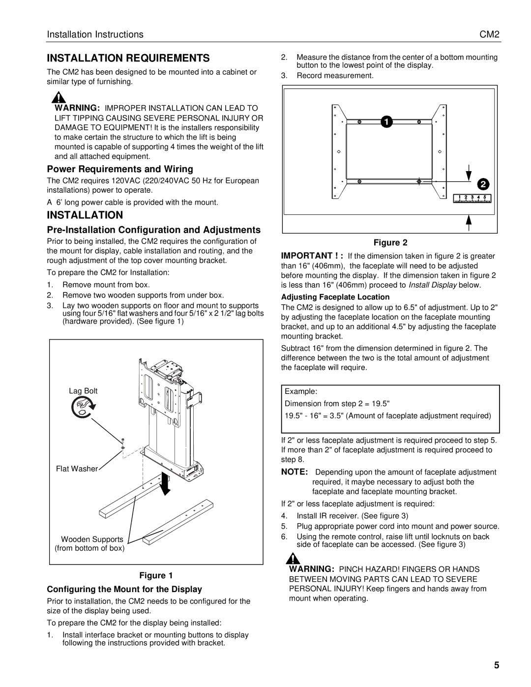 Chief Manufacturing CM2 Power Requirements and Wiring, Pre-Installation Configuration and Adjustments 