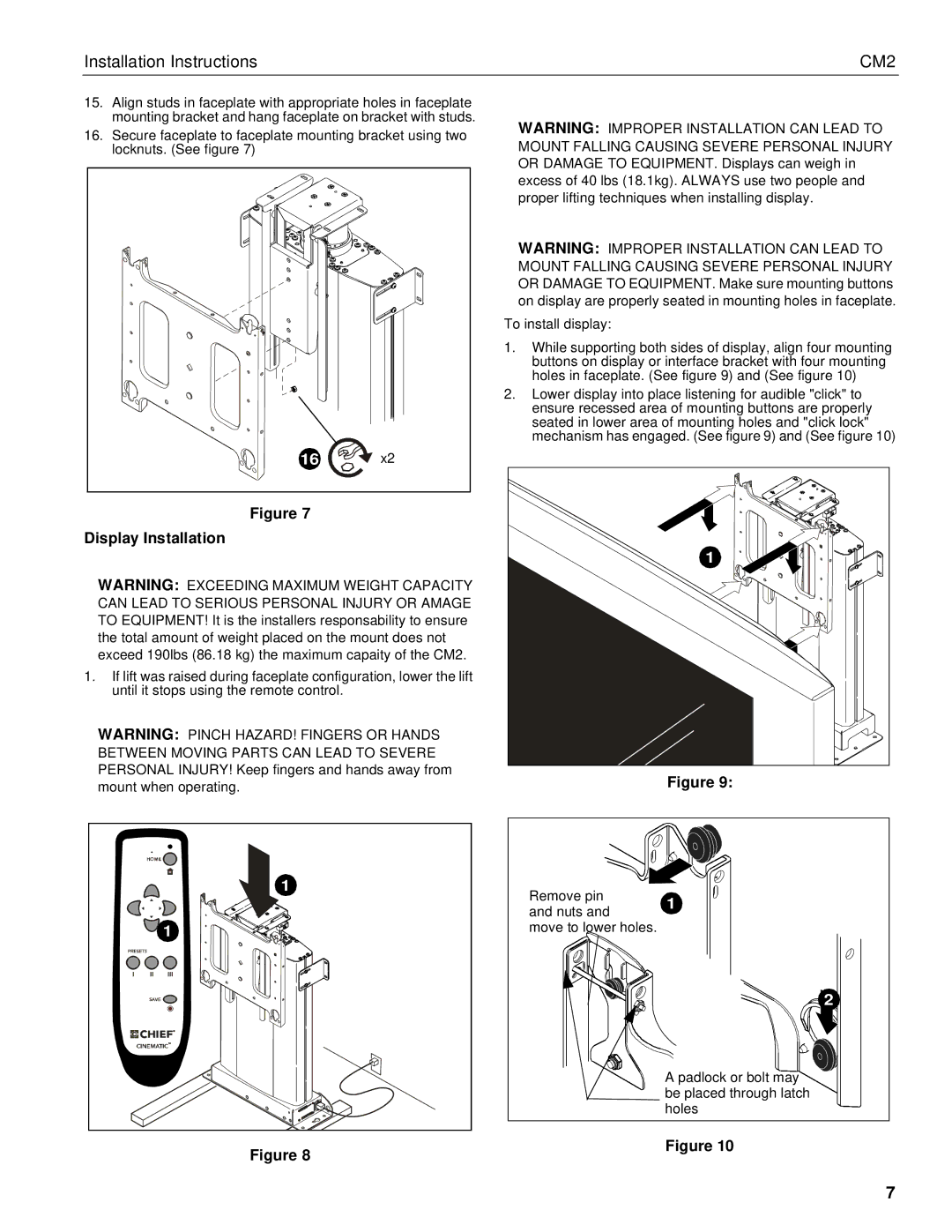 Chief Manufacturing CM2 installation instructions Display Installation 