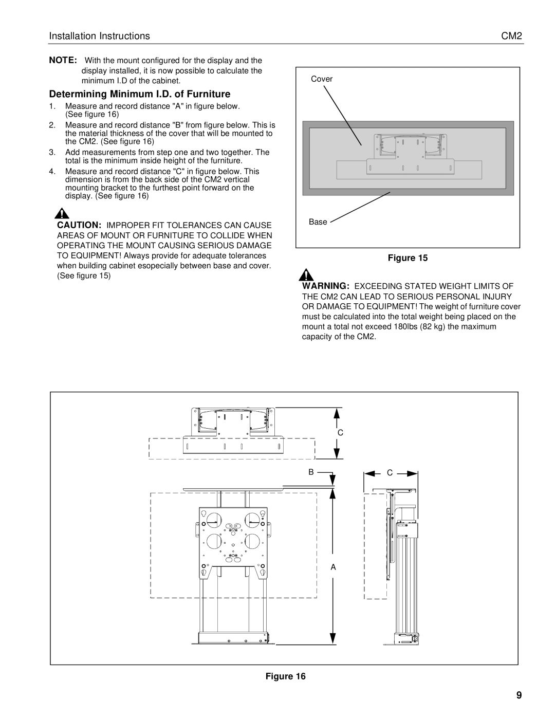 Chief Manufacturing CM2 installation instructions Determining Minimum I.D. of Furniture 