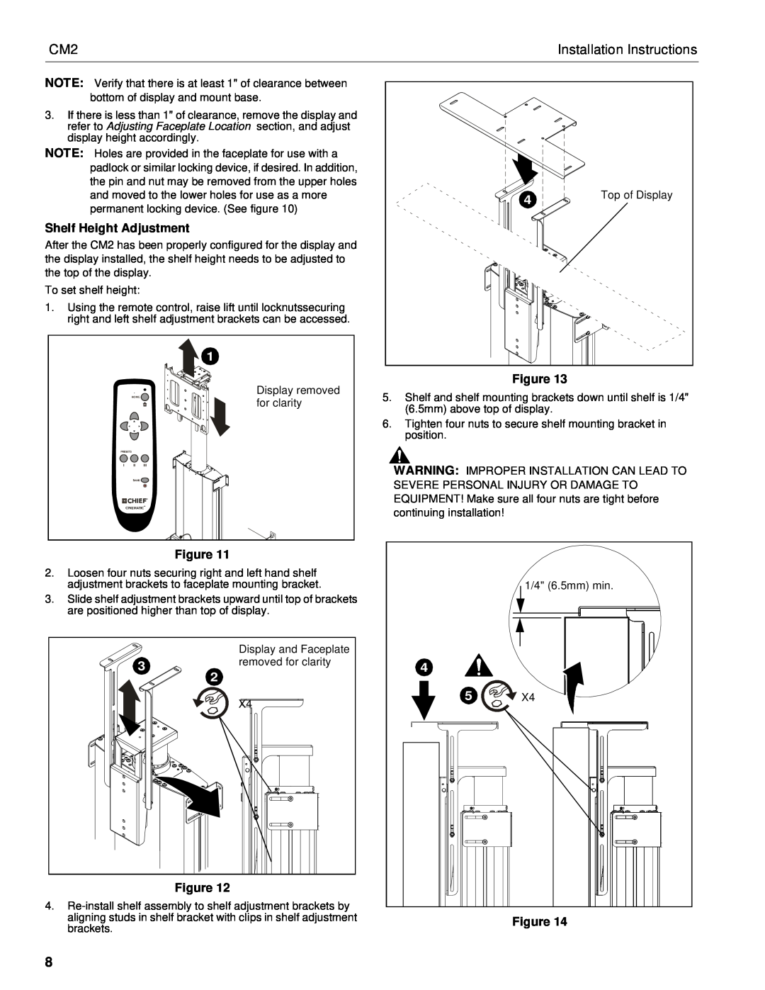 Chief Manufacturing CM2 installation instructions Shelf Height Adjustment, Installation Instructions 