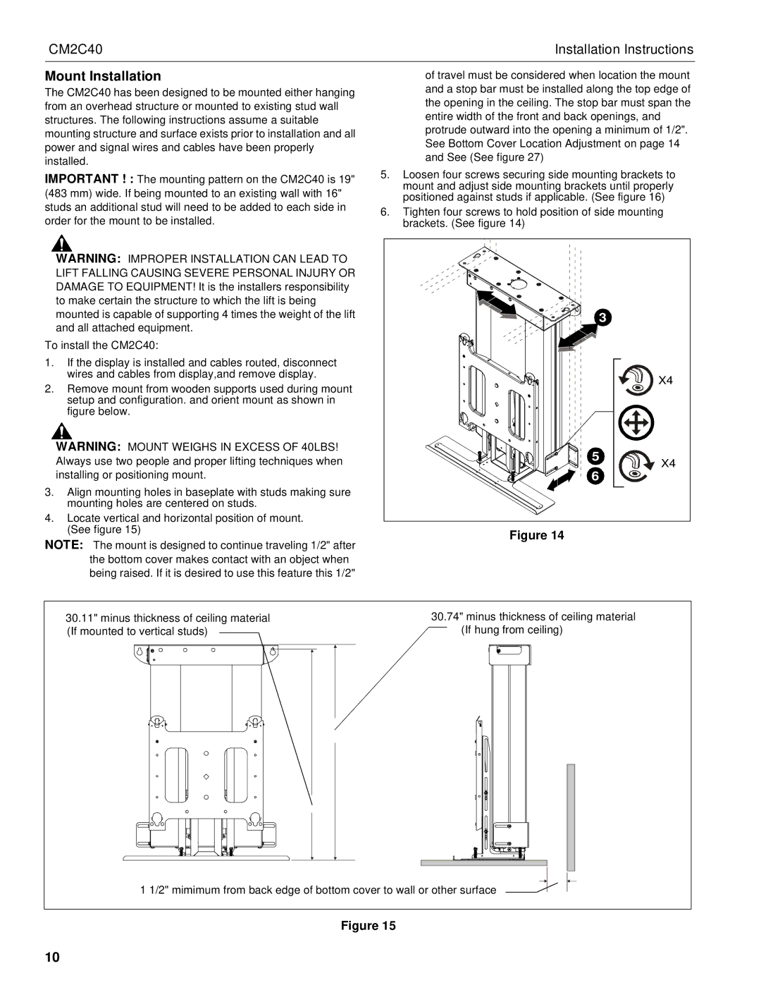 Chief Manufacturing CM2C40 installation instructions Mount Installation 