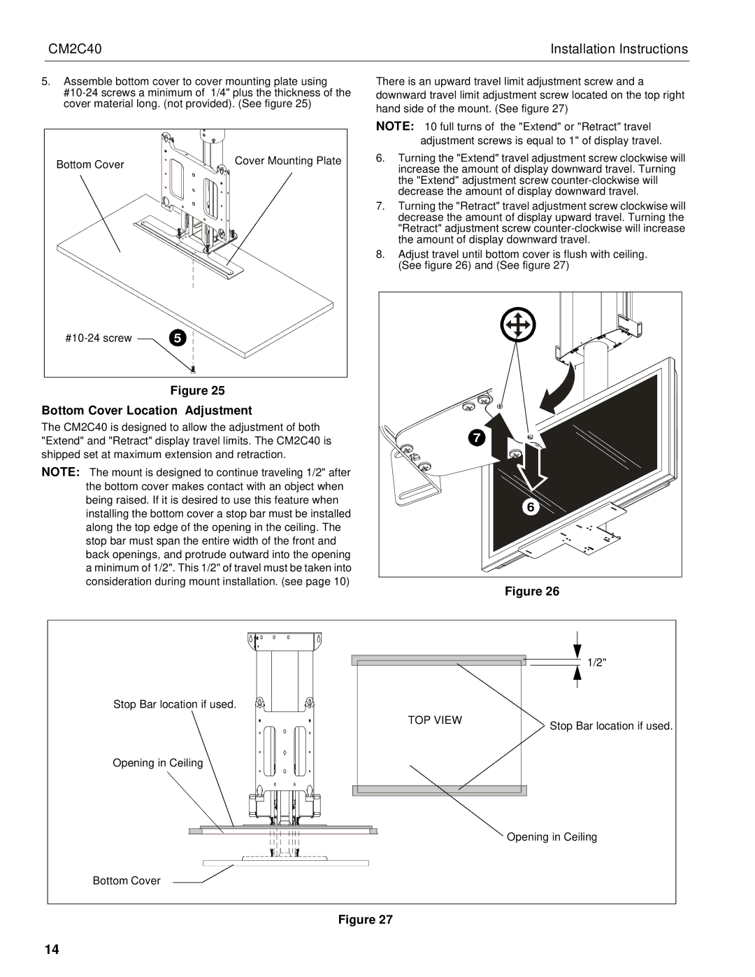 Chief Manufacturing CM2C40 installation instructions Bottom Cover Location Adjustment 