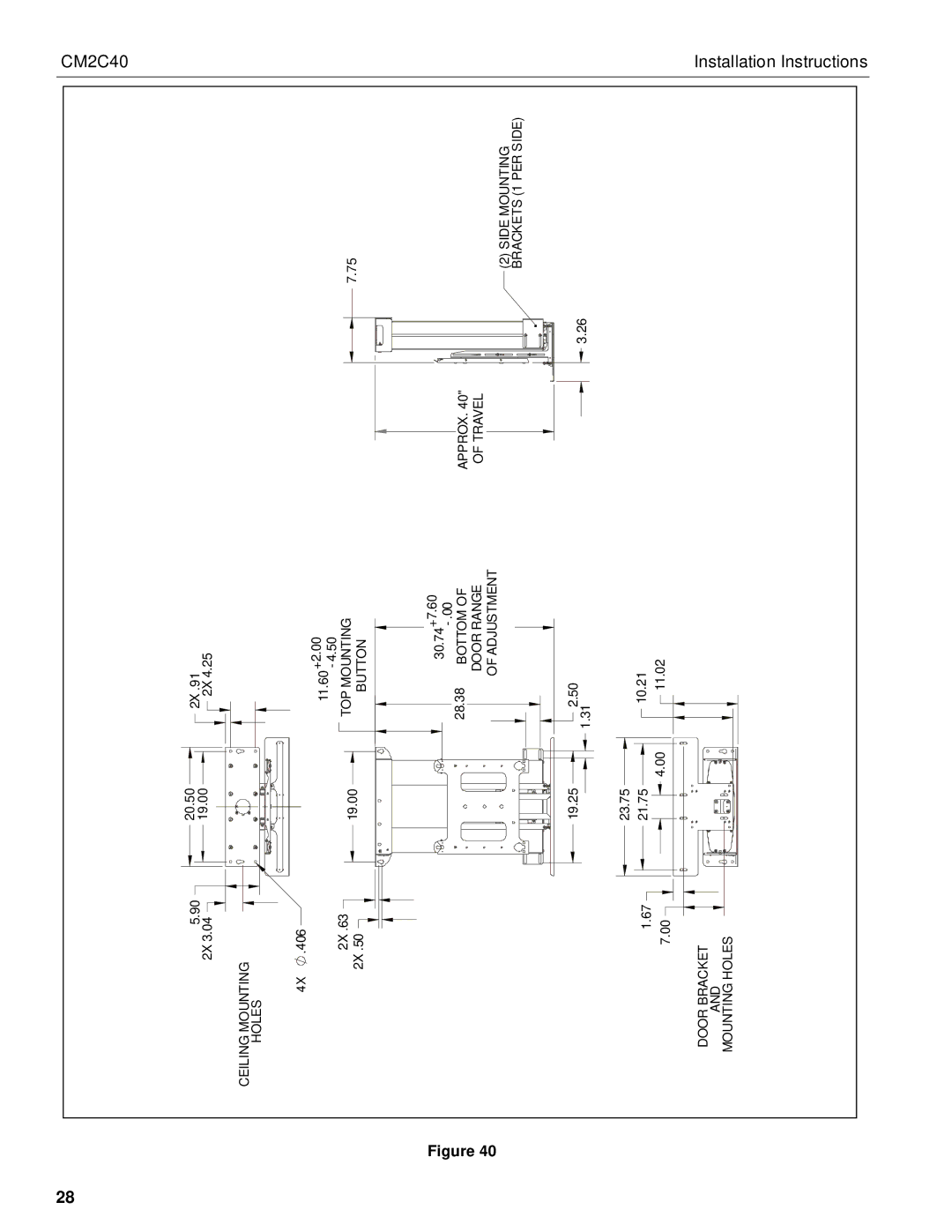 Chief Manufacturing CM2C40 installation instructions Ceiling Mounting Holes Door Bracket 