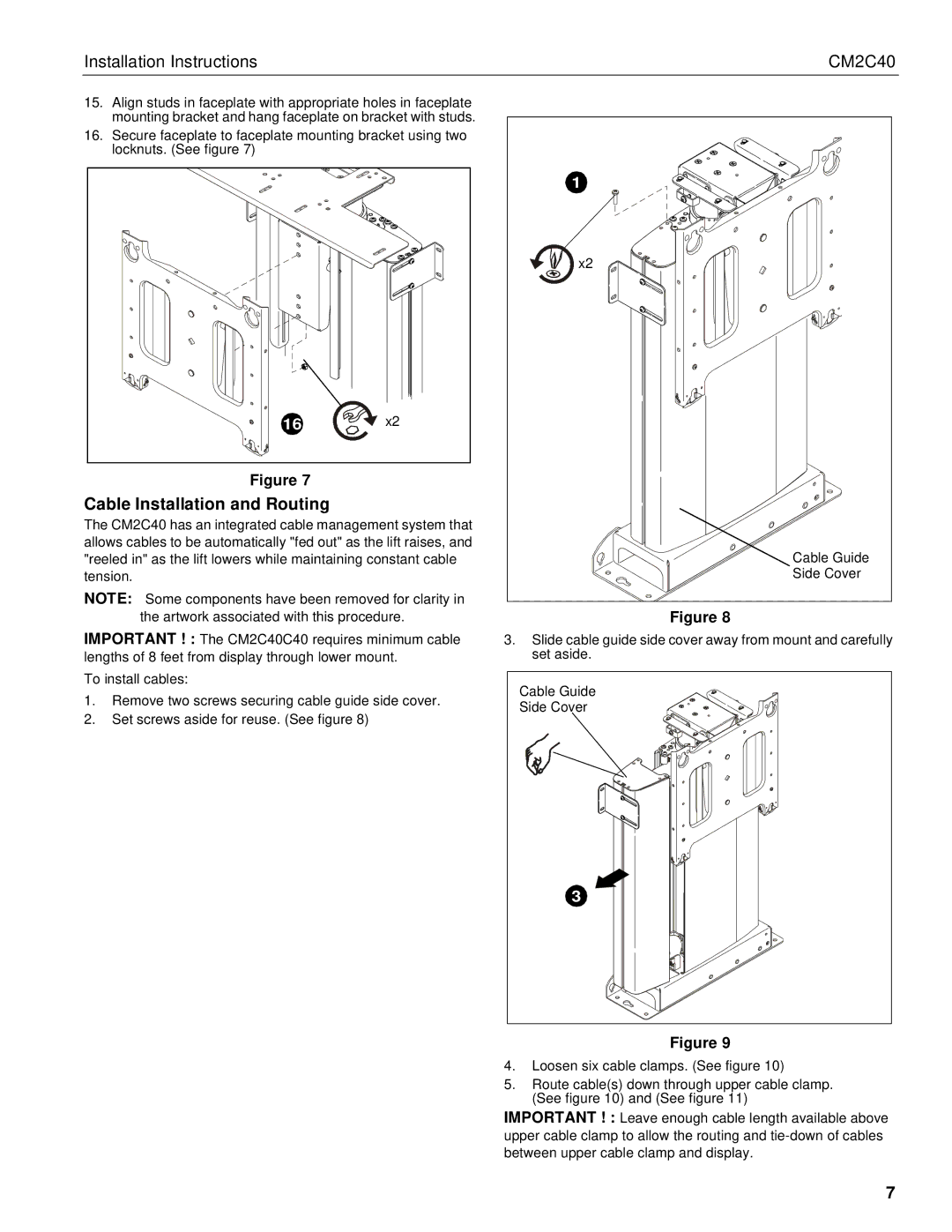 Chief Manufacturing CM2C40 installation instructions Cable Installation and Routing 