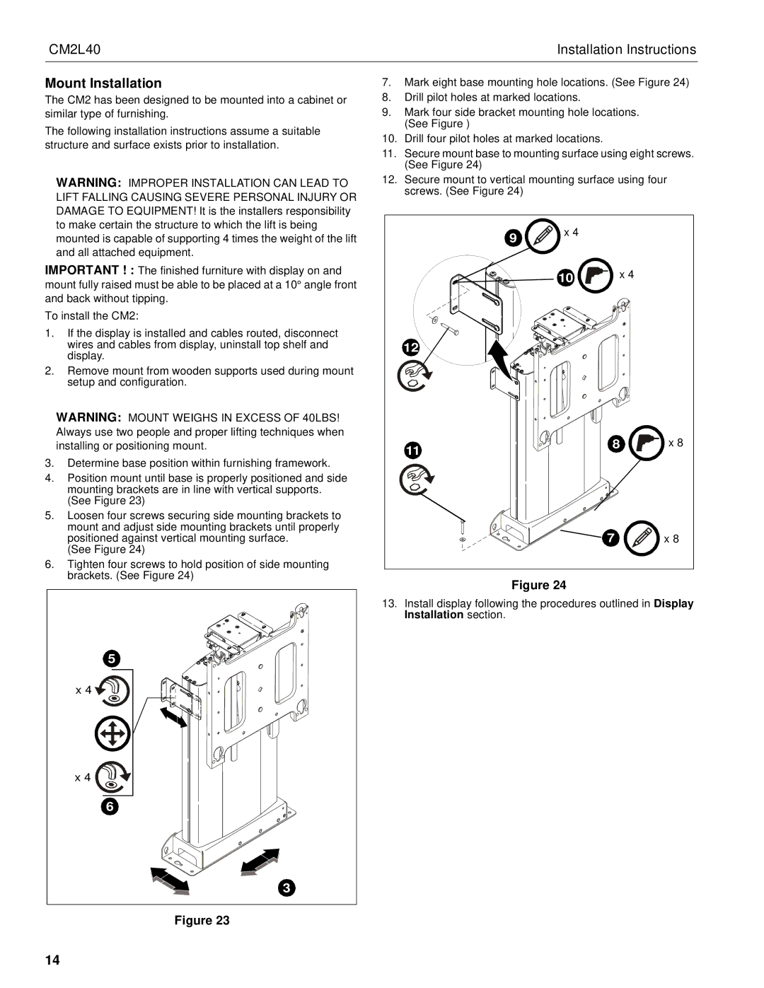 Chief Manufacturing CM2L40 installation instructions Mount Installation 