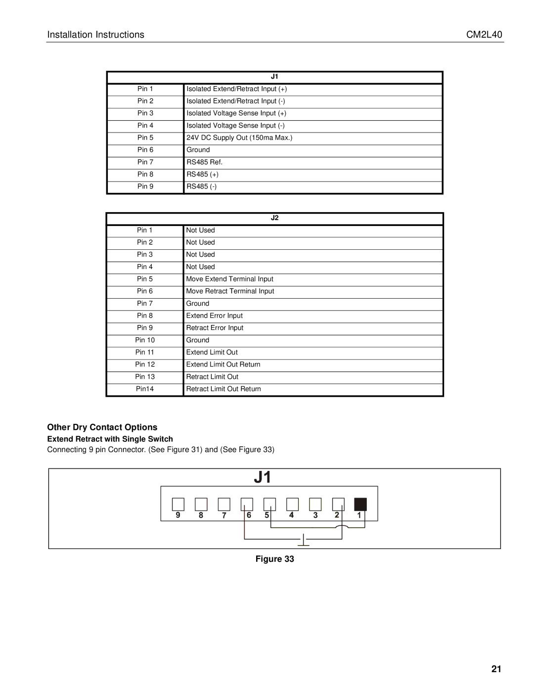 Chief Manufacturing CM2L40 installation instructions Other Dry Contact Options, Extend Retract with Single Switch 