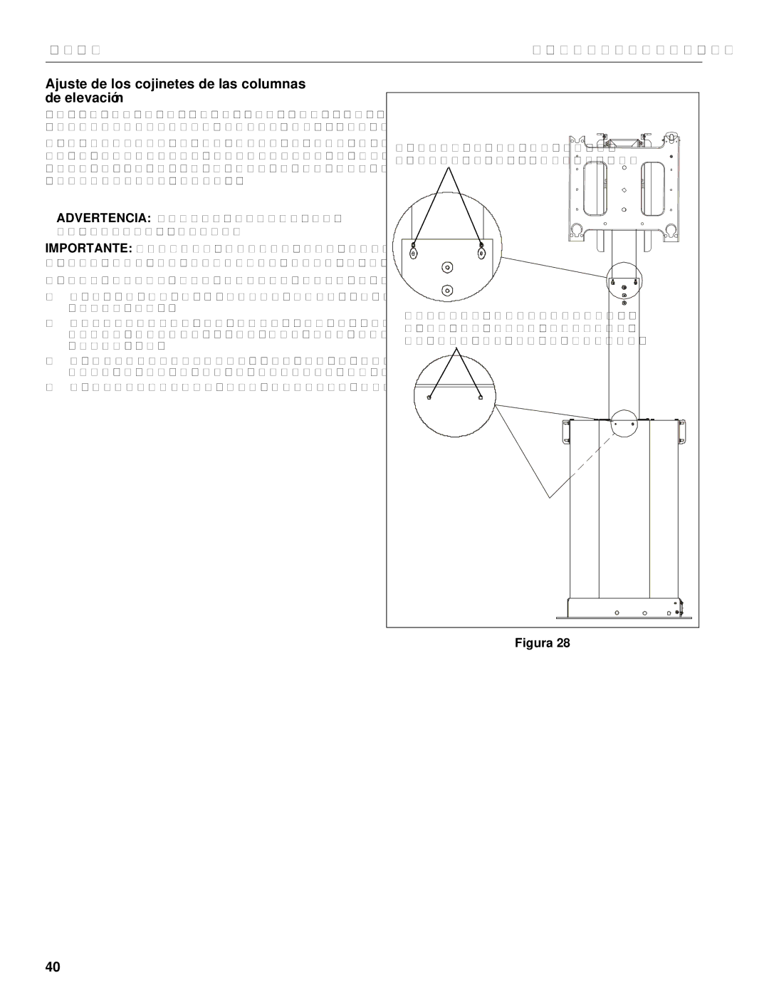 Chief Manufacturing CM2L40 installation instructions Ajuste de los cojinetes de las columnas de elevación 