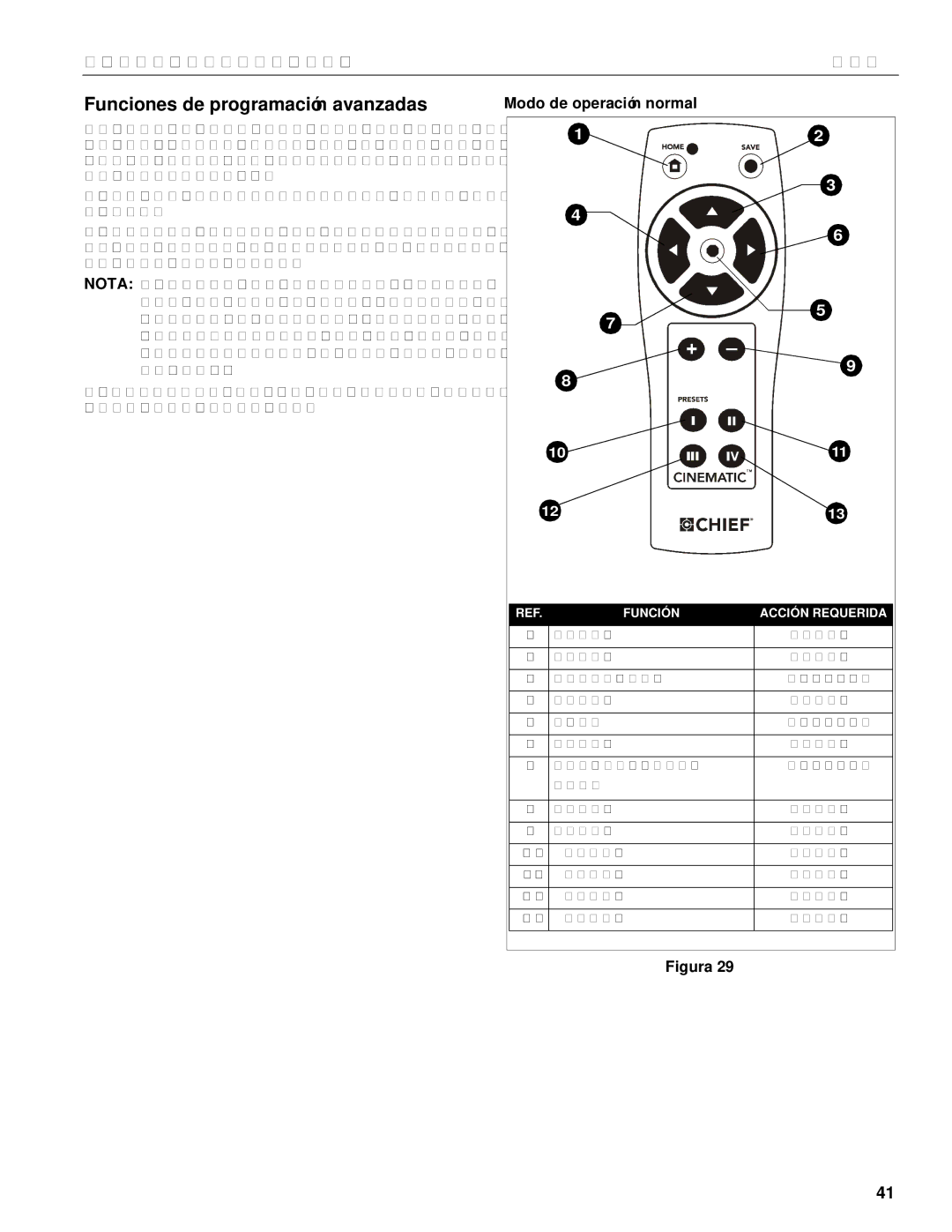 Chief Manufacturing CM2L40 installation instructions Funciones de programación avanzadas, Modo de operación normal 