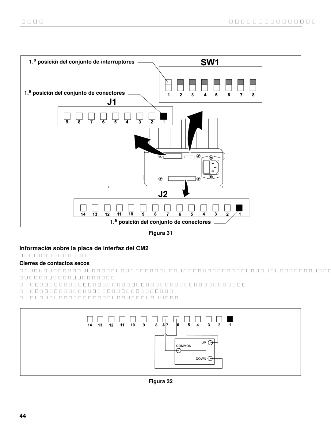Chief Manufacturing CM2L40 Información sobre la placa de interfaz del CM2, Posición del conjunto de interruptores 